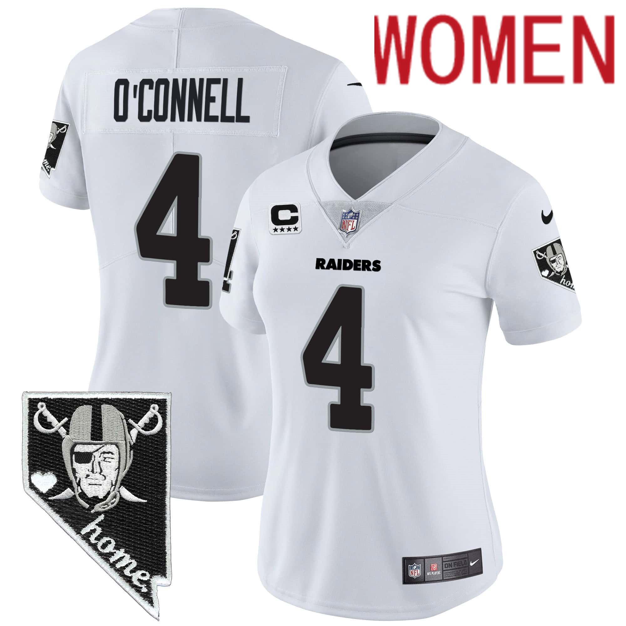 Women Oakland Raiders #4 OConnell White 2024 Nike Nevada Home Patch Vapor NFL Jersey